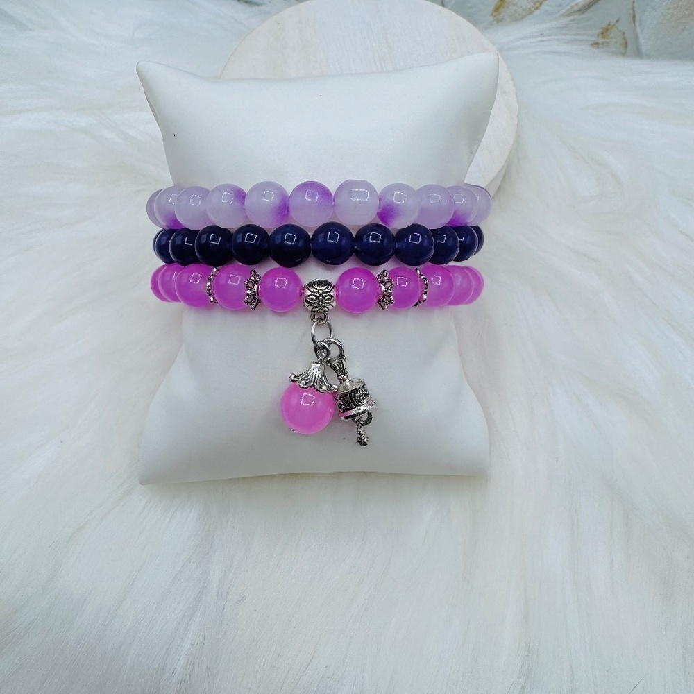 Pink, Ombre, & Violet Beaded Bracelets Trio Bundle